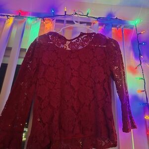 NSR Vibrant Red Lace Top
